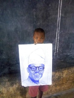  Photos: Primary school pupil hailed on social media for sketching President Buhari, Sanwo-Olu with a pen