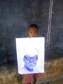  Photos: Primary school pupil hailed on social media for sketching President Buhari, Sanwo-Olu with a pen